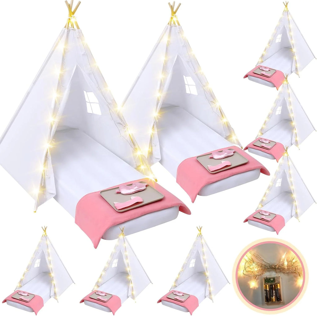 Windyun Kids Teepee Tent Sleepover Party Set, White, 8-Pack