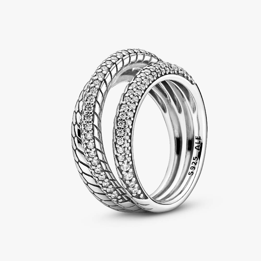 FINAL SALE - Triple Band Pavé Snake Chain Pattern Ring