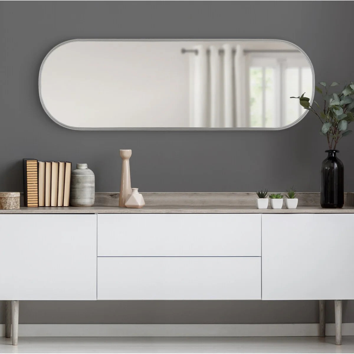 Capsule Framed Wall Mirror, 16x48, 18x24, 22x34, 24x36, Black, Bronze, Gold, Gray, Silver, Antique-Bronze