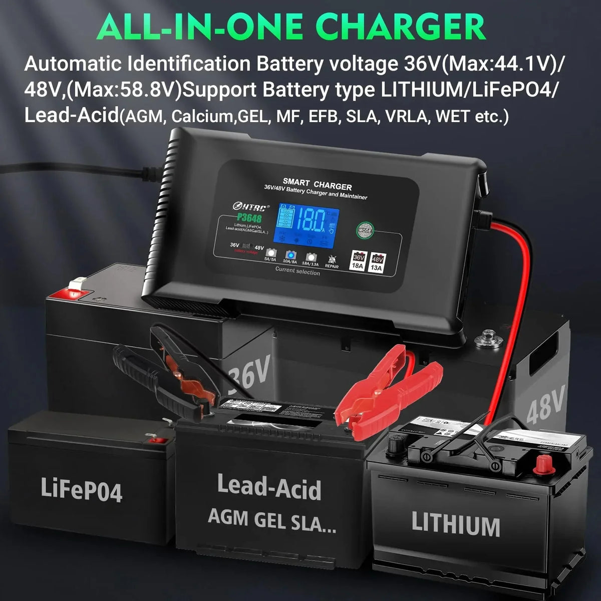36V 18-Amp And 48V 13-Amp Smart Golf Cart Battery Charger