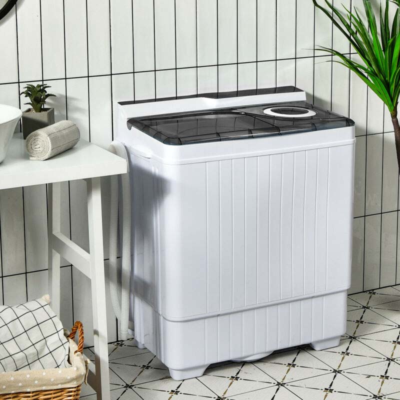 Portable Twin Tub Washer Dryer Combo With Drain Pump, 26 LBS - Blue/Gray