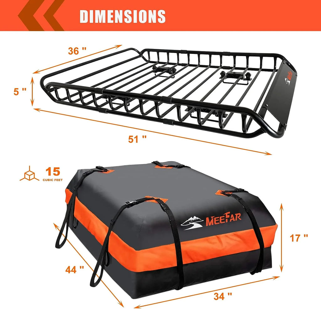 MeeFar Roof Cargo Basket 51 x 36 x 5 in with Waterproof Bag - MF-BSK-AND-BAG