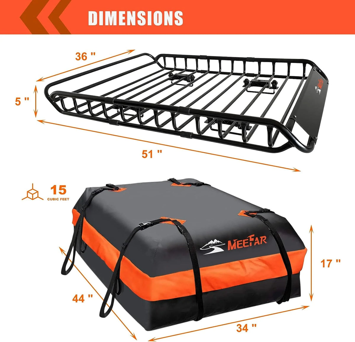 MeeFar Roof Cargo Basket 51 x 36 x 5 in with Waterproof Bag - MF-BSK-AND-BAG
