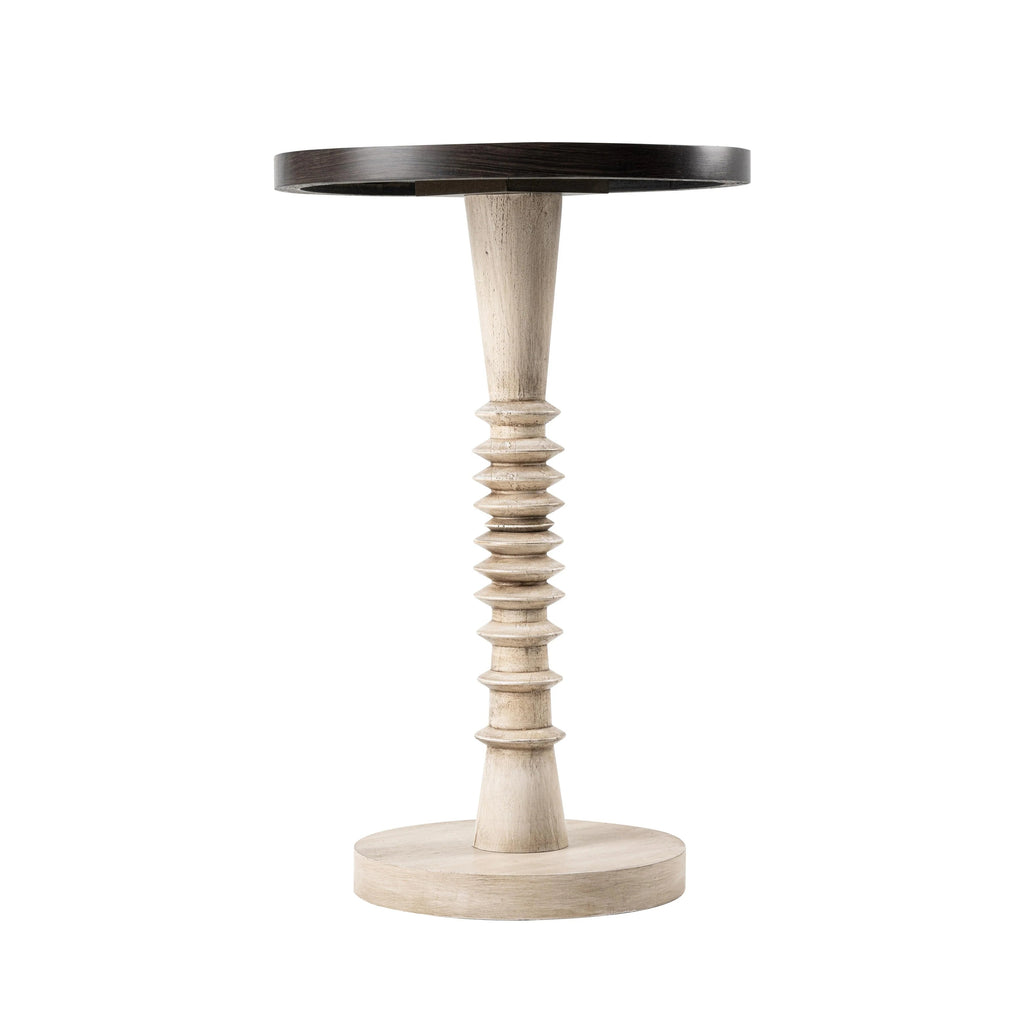 Pedestal End Table With Round Tray Top And Distressed Finish