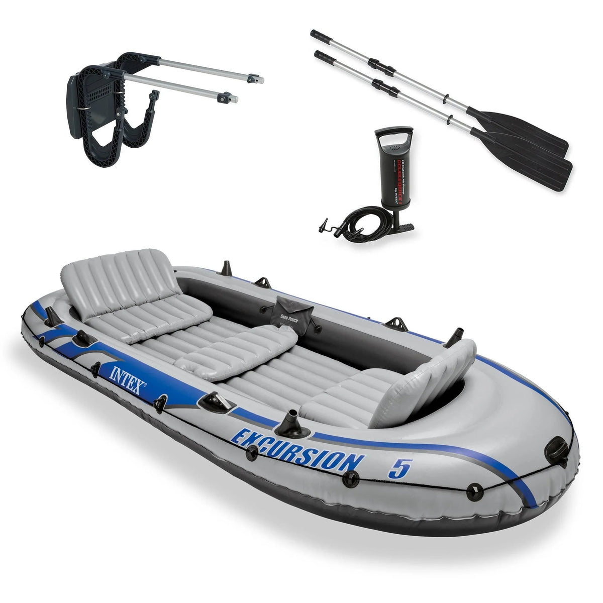 Intex Excursion 5 Person Inflatable Fishing Boat With Composite Motor Mount