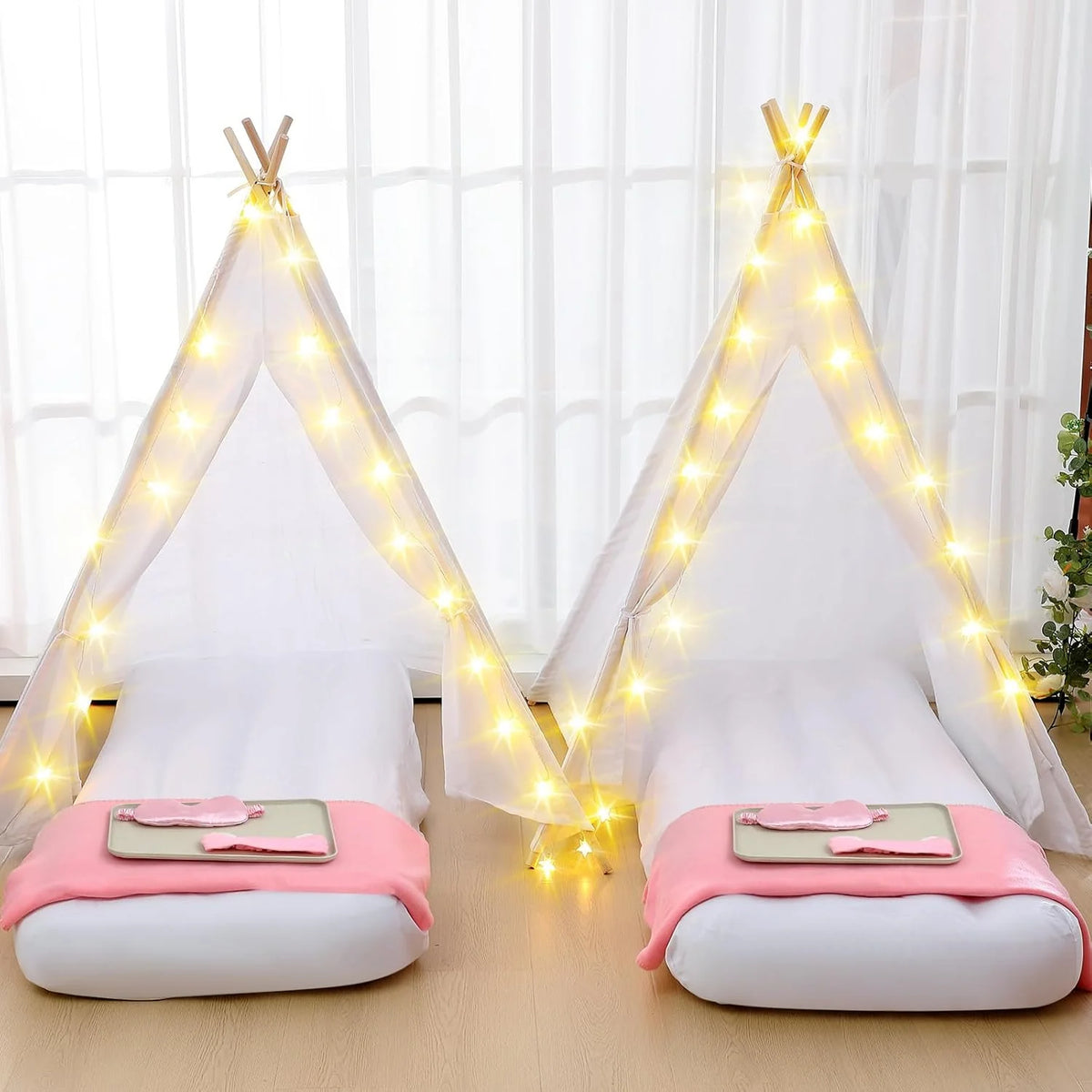 Windyun Kids Teepee Tent Sleepover Party Set, White, 8-Pack