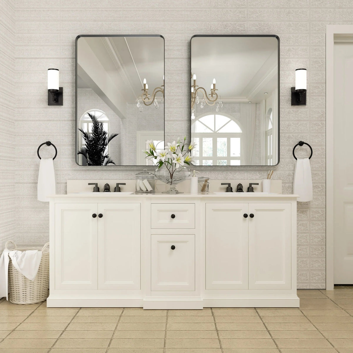 Framed Wall Vanity Mirror With Rounded Corners, 1 Piece