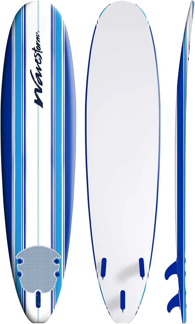 8ft Soft Top Foam Surfboard, EPS Core, 3 Stringers, Wax-Free Longboard, 200lb Capacity