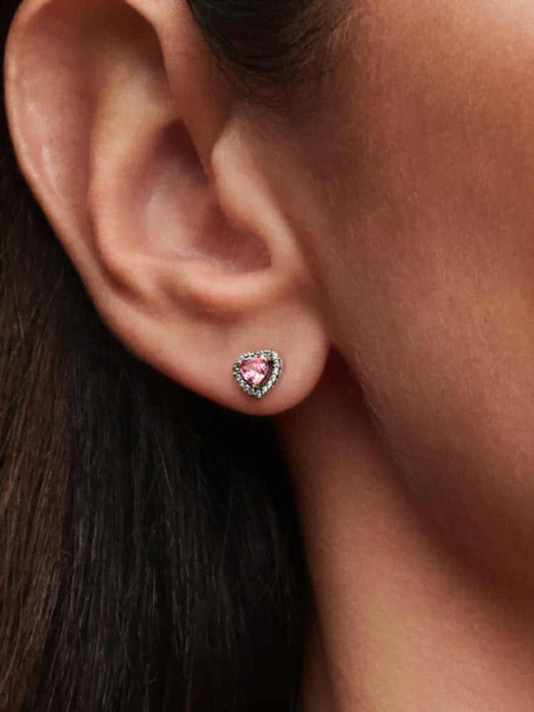 Elevated Pink Heart Stud Earrings