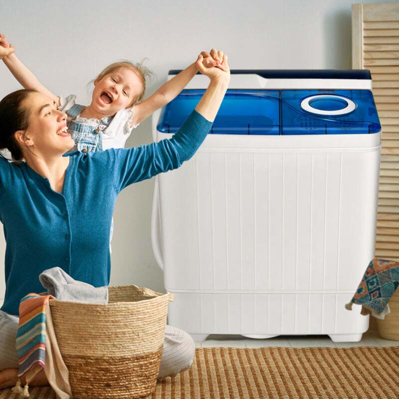 Portable Twin Tub Washer Dryer Combo With Drain Pump, 26 LBS - Blue/Gray