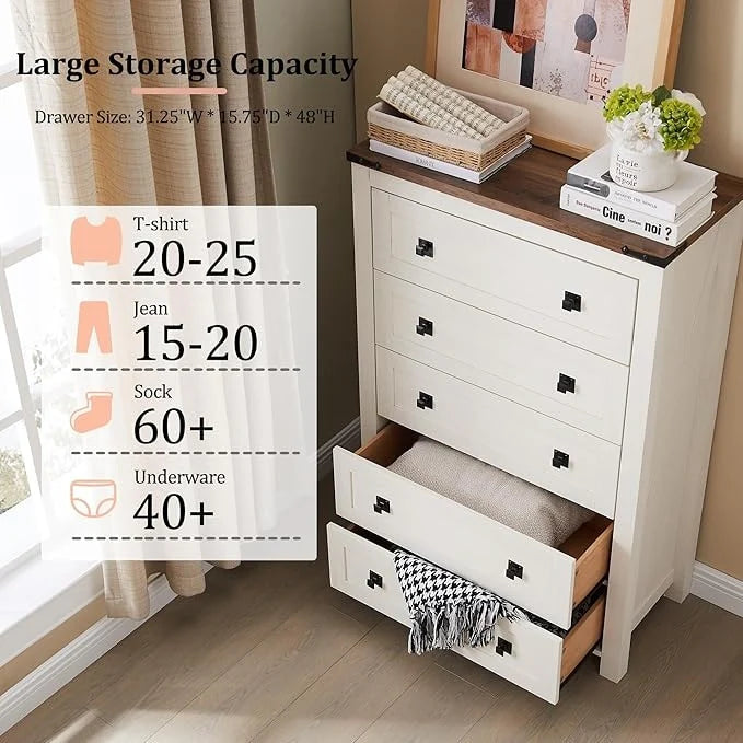 Farmhouse Engineered Wood 5-Drawer Dresser, 15.75in D x 31.25in W x 48in H