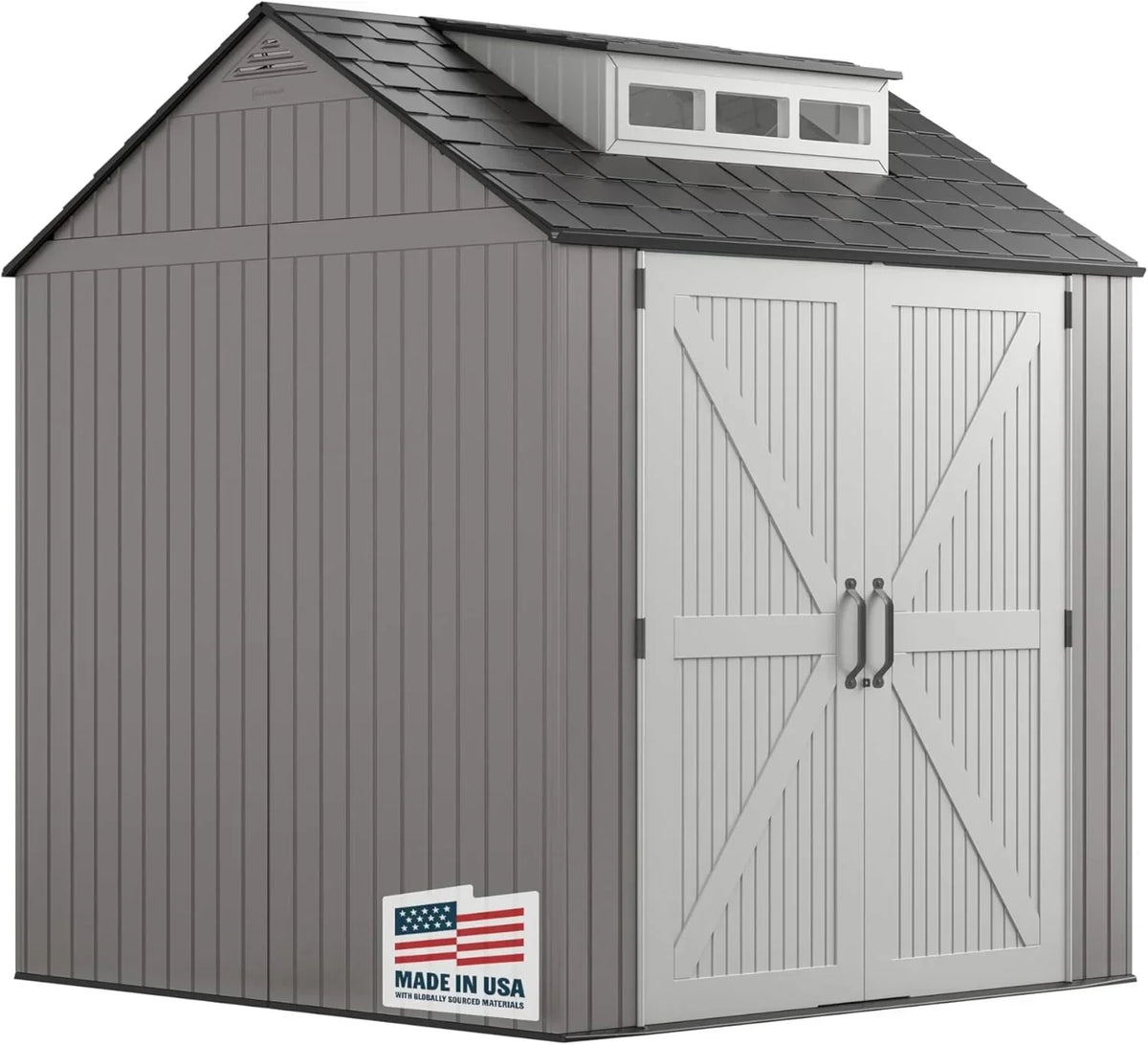 Rubbermaid Resin Outdoor Storage Shed With Floor, 7x7 ft, Gray