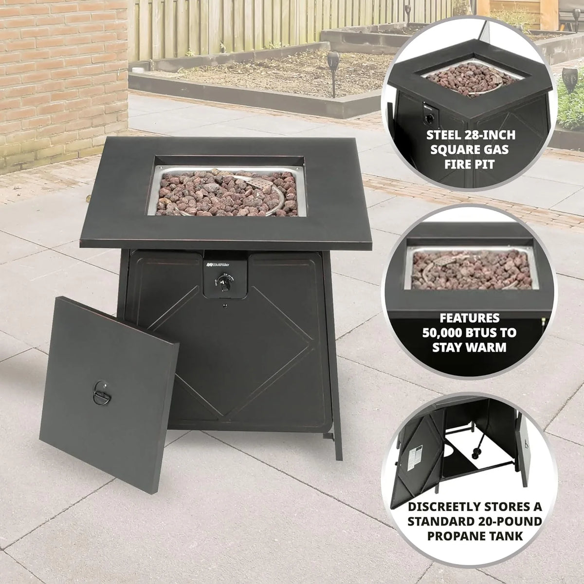 Four Seasons Courtyard 28-Inch Square 50,000 BTU Gas Fire Pit Table - SRGF11634