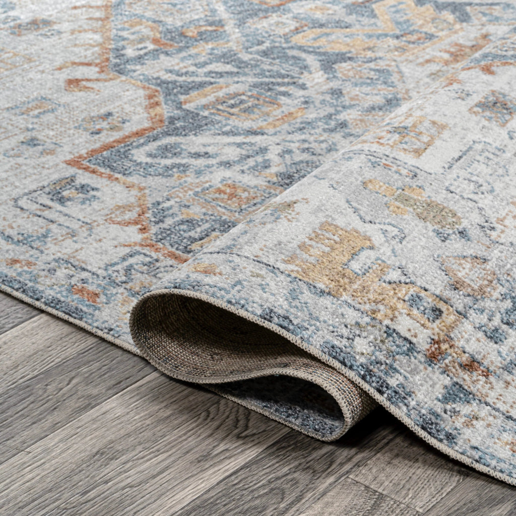 Bohemian Medallion Low-Pile Machine-Washable Area Rug, Cream And Terra