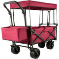 Red Collapsible Wagon Cart With Canopy, 220.5 lbs Capacity, 39 x 21.4 x 39 inches