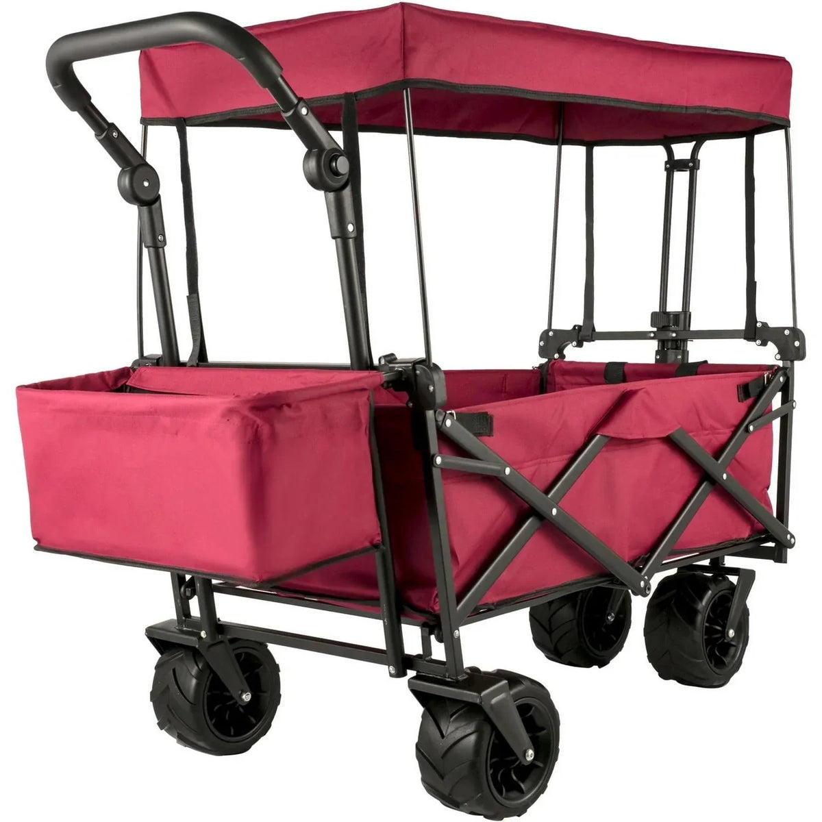 Red Collapsible Wagon Cart With Canopy, 220.5 lbs Capacity, 39 x 21.4 x 39 inches