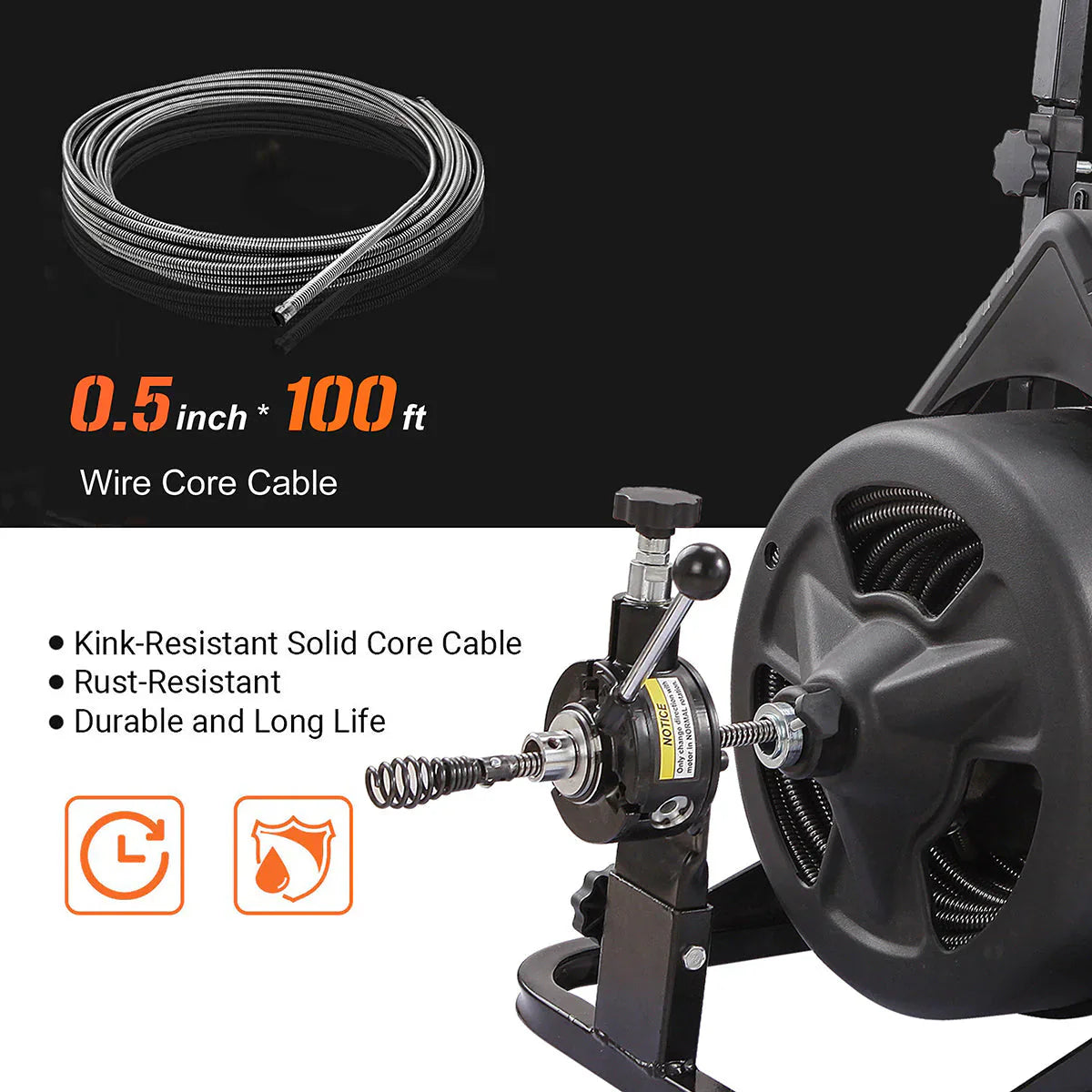 XtremepowerUS Commercial Electric Sewer Drain Snake 100ft - 45078