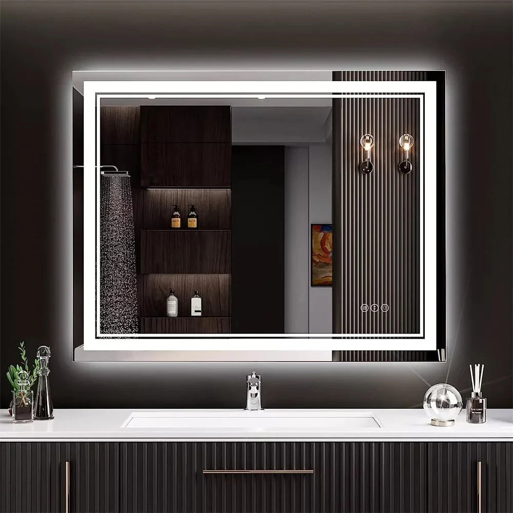 LED Lighted Bathroom Vanity Mirror, Silver, 3 Colors