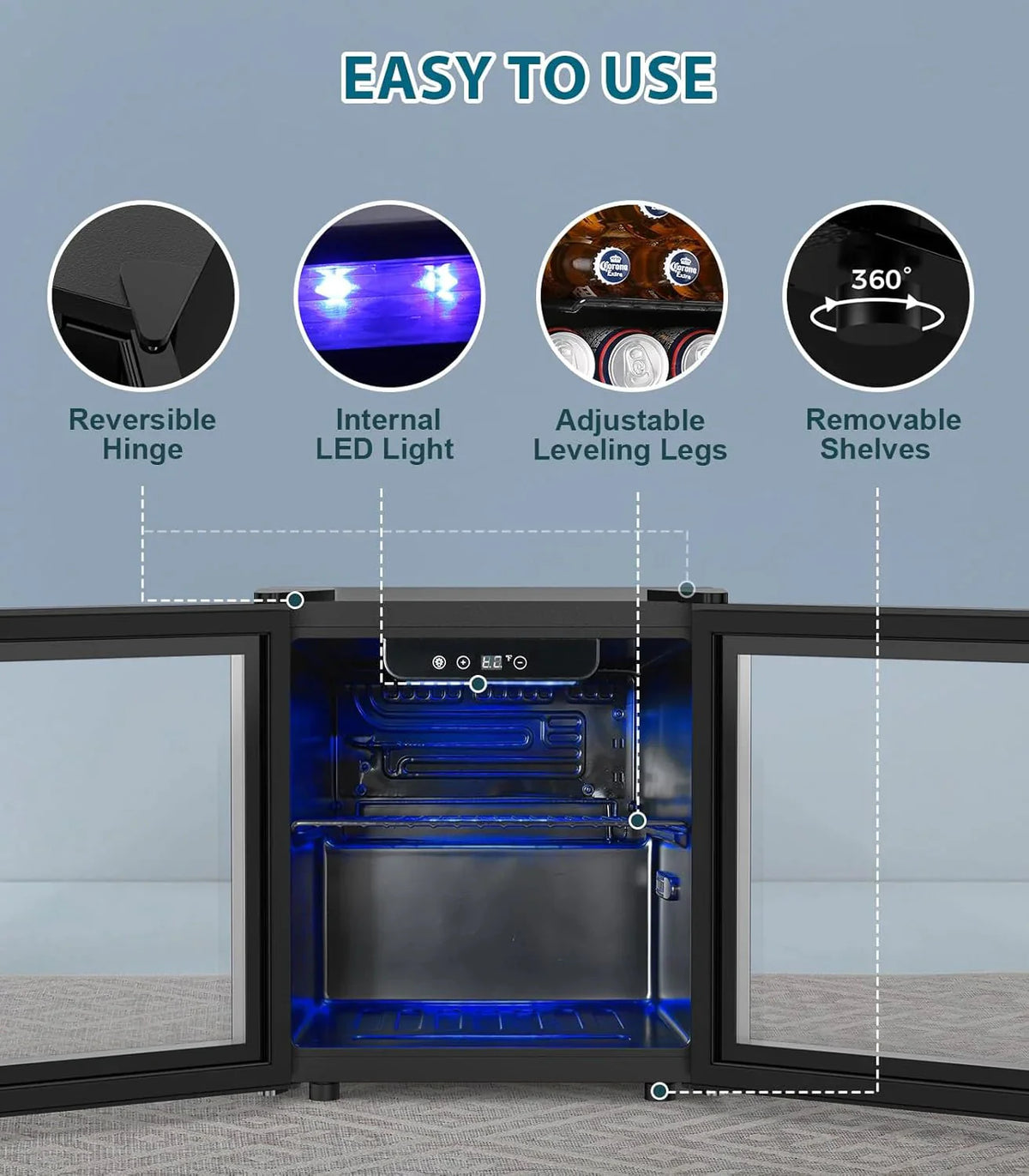 Electactic 3.2 Cu Ft 130 Can Beverage Refrigerator Cooler, Black, 19.29 x 17.32 x 30.79 inches - JC-90
