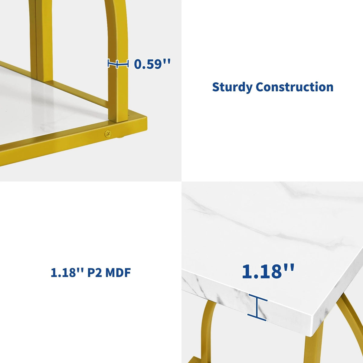 Console Table With Faux Marble MDF Top And Gold Metal Frame