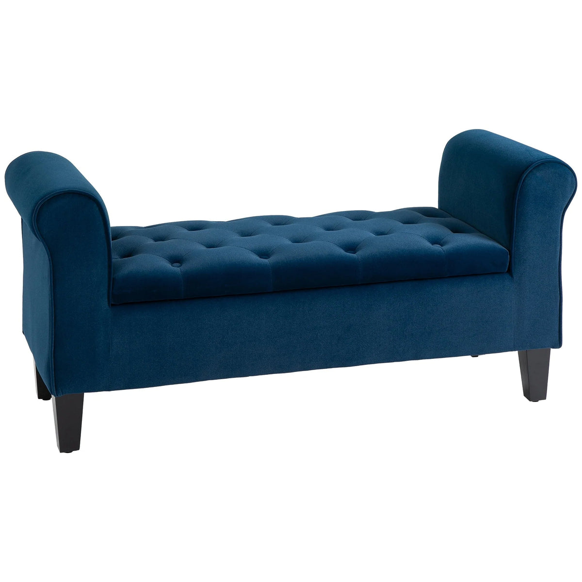 Button-Tufted Storage Ottoman Bench, Polyester and Rubberwood, 53.25in W x 17.75in D x 25.5in H