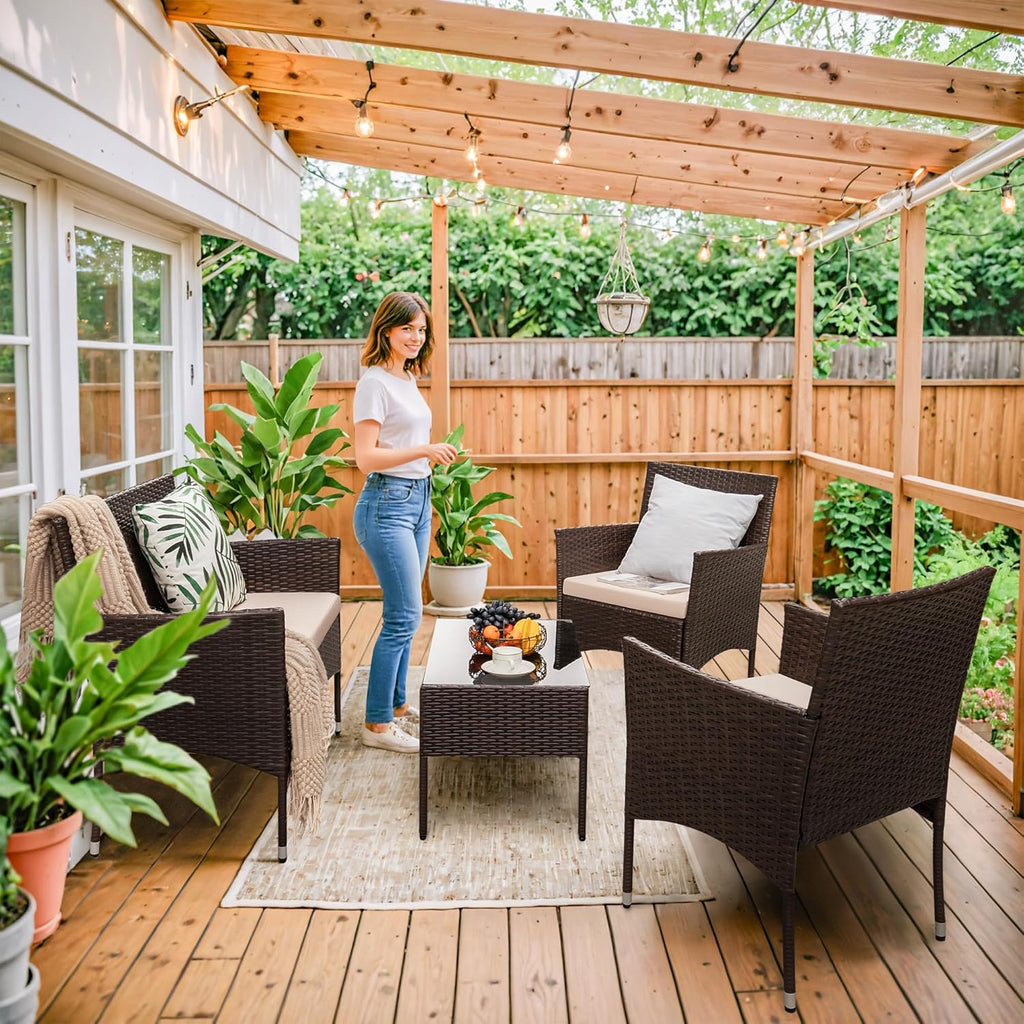 4-Piece Patio Rattan Wicker Furniture Set - T-LCRF834M18