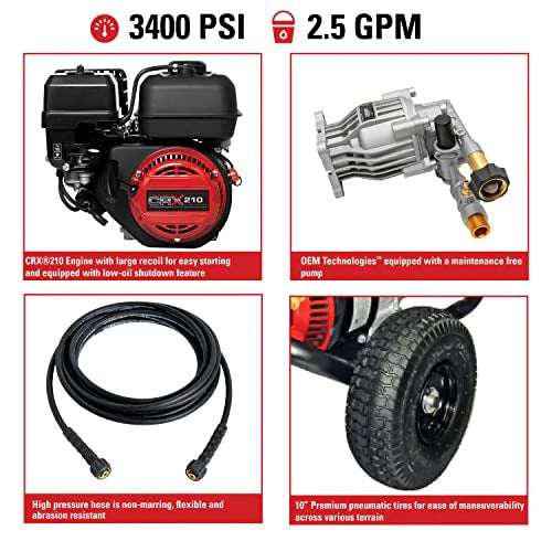 Simpson Gas Pressure Washer 3,400 PSI, 2.5 GPM, 208cc CRX Engine