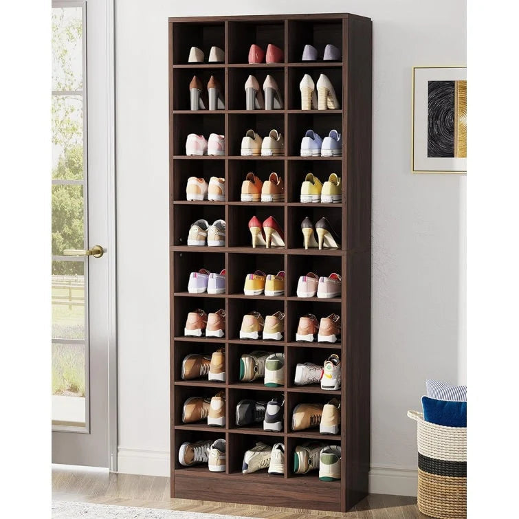 10-Tier Tall Shoe Cabinet, 30-Pair White Engineered Wood Shoe Storage Rack
