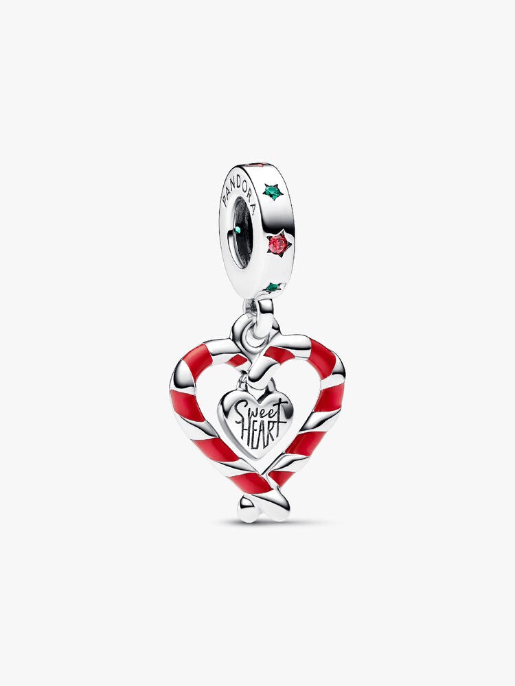 Double Candy Cane Heart Christmas Dangle Charm