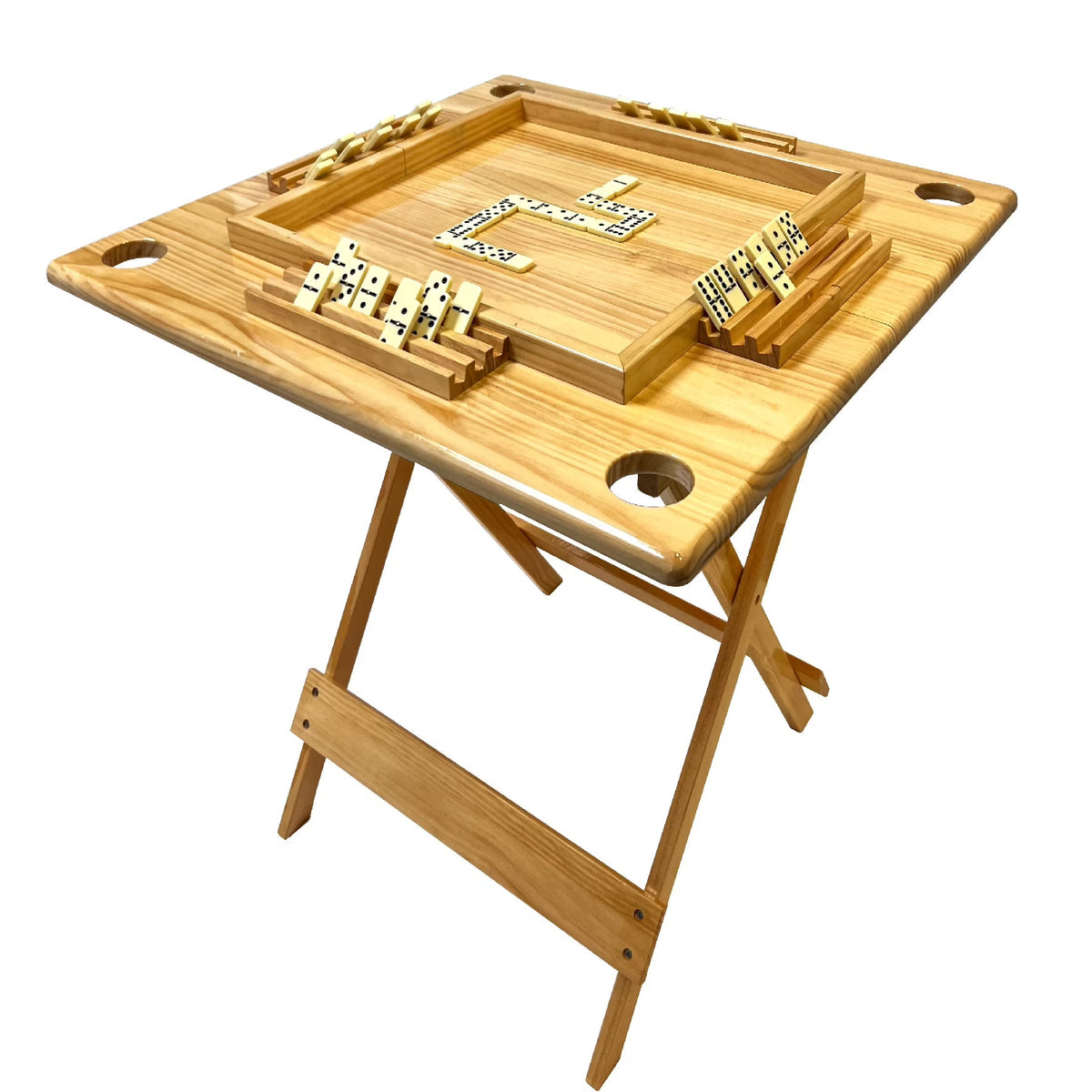 Solid Wood Folding Portable Domino Table With Built-In Dominoes Holders And Cup Holders - Full Size