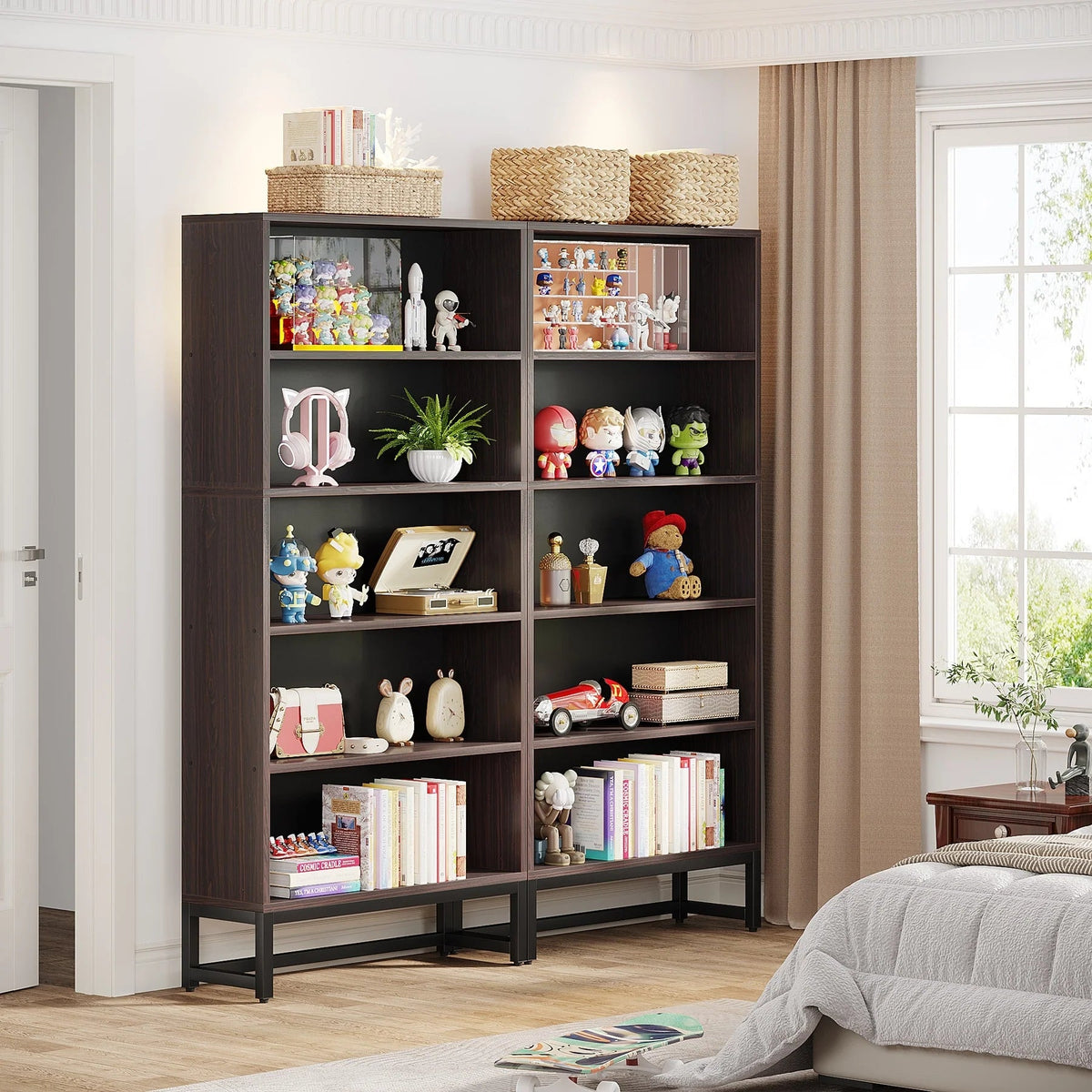 5-Tier Bookcase 31.5 Inch Wide x 11.81 Inch Deep x 70.87 Inch Tall - Sandalwood, Walnut, White, Black