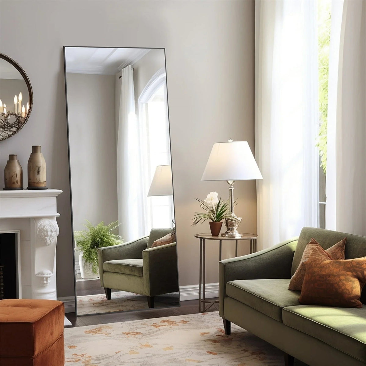 Full-Length Floor Mirror With Stand, Aluminum Alloy Frame - 71x30