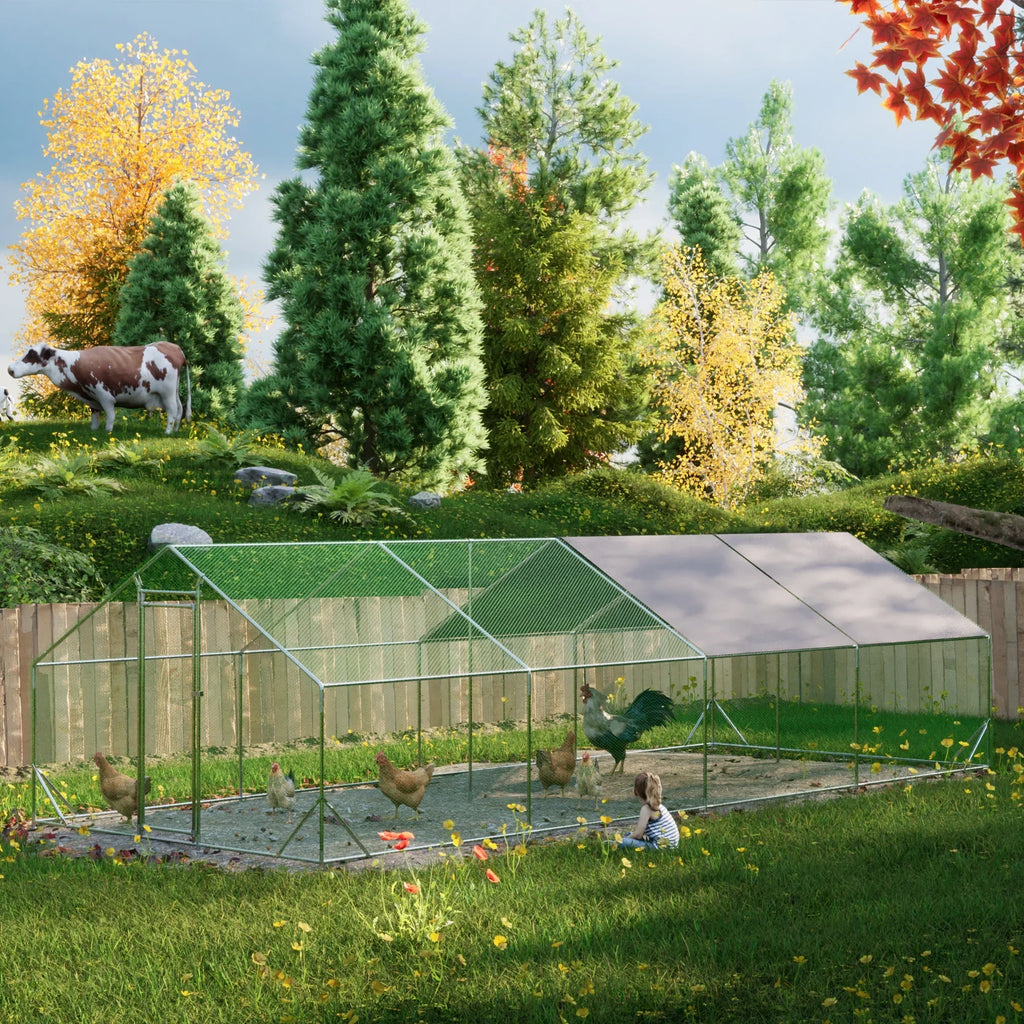 Large Metal Walk-In Chicken Coop With Galvanized Wire And Cover - 10' L x 26' W x 6.56' H