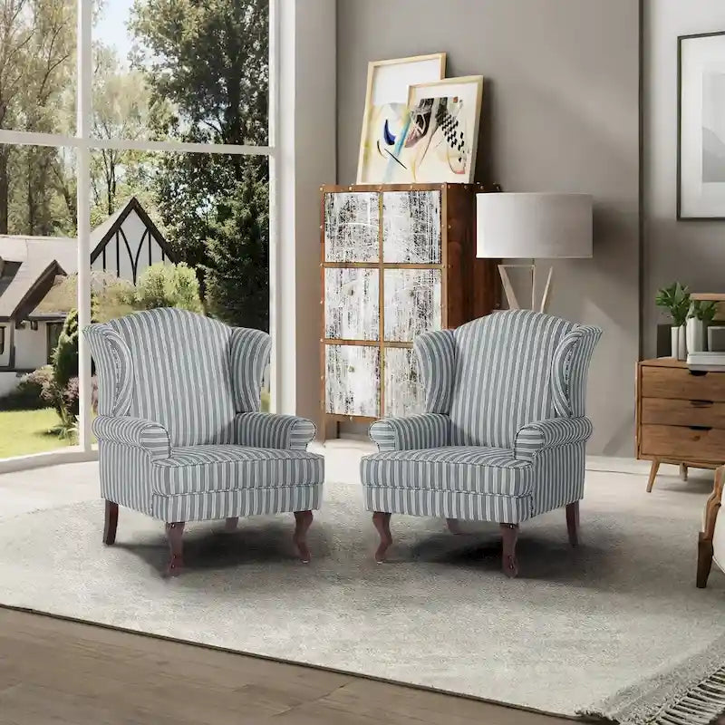 Traditional Wingback Upholstered Accent Chairs, Set of 2, 31 W x 31.8 D x 42.9 H