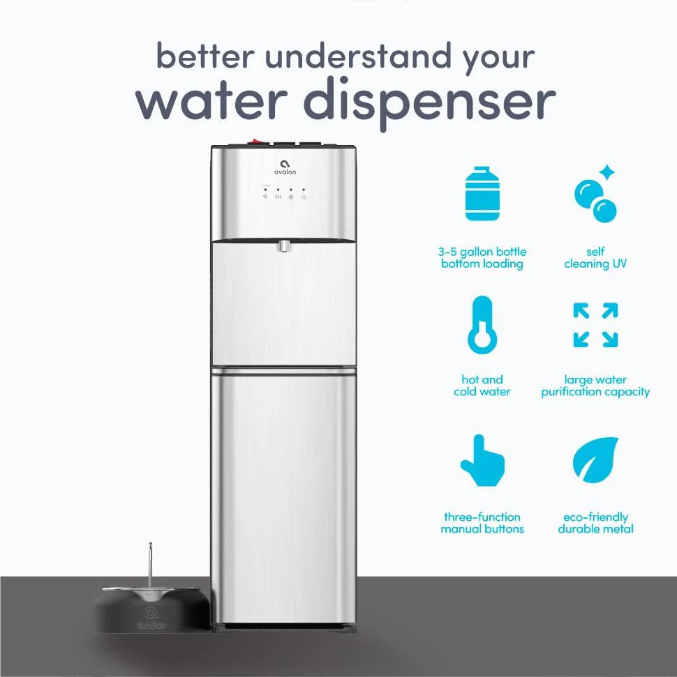 Avalon Bottom-Loading Self-Cleaning Water Cooler Dispenser, Stainless Steel, 3 Temperature Settings - A3
