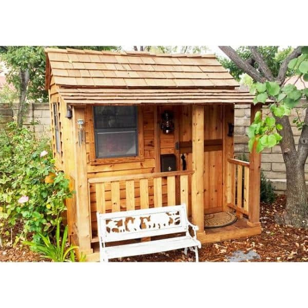 Little Squirt Cedar Wooden Kids Outdoor Playhouse 6 x 6 ft With Dutch Door, 3 Screened Windows And Floor