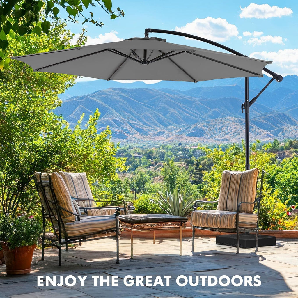 Sweetcrispy 9.8FT Offset Patio Umbrella With Easy Tilt Adjustment, 8 Ribs, Blue