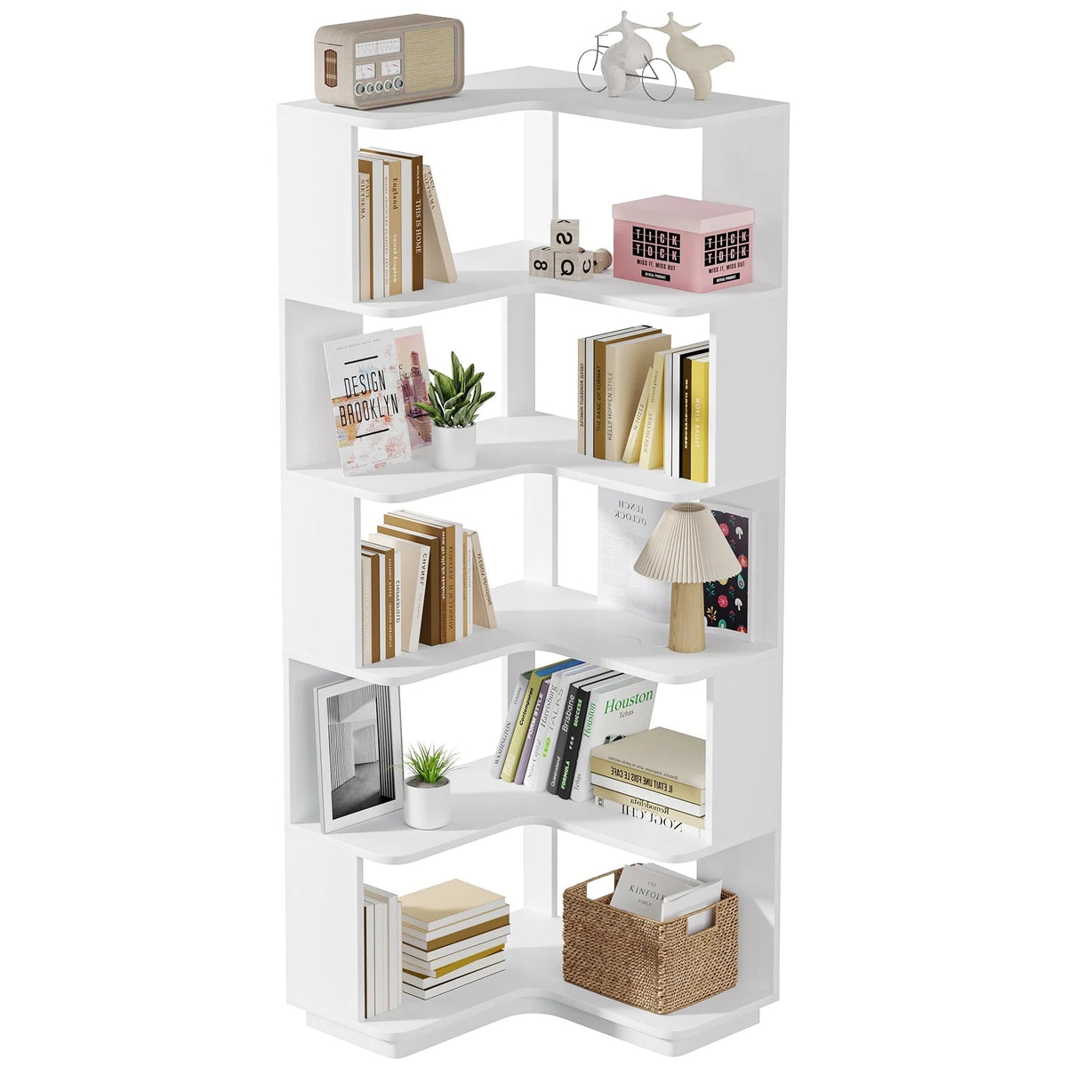 6-Tier Corner Bookshelf, 64.9 Inch Tall, Freestanding Wood Industrial Bookcase