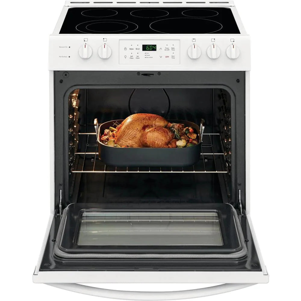 30 in. 5.0 Cu. Ft. Single Oven Electric Range, White With NVS Black Glass