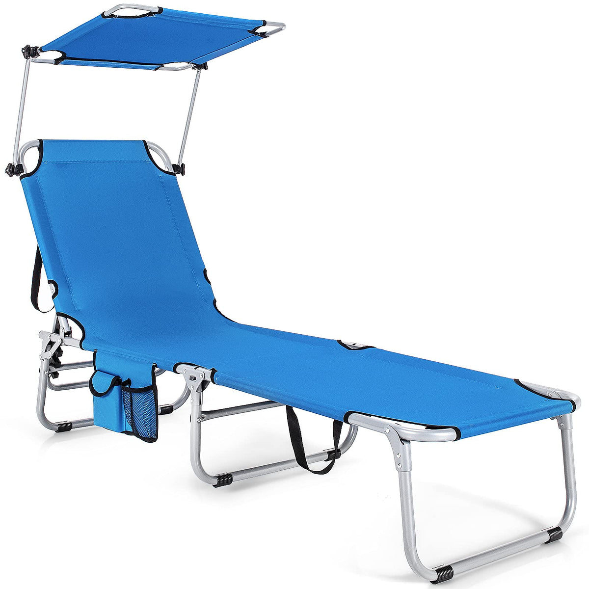 Folding Lounge Chair with Canopy, Storage Pocket, and 5 Adjustable Positions
