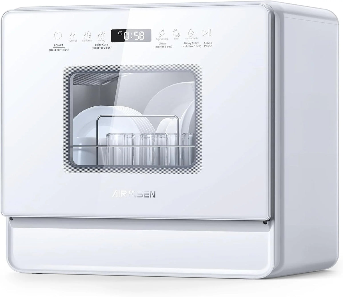 AIRMSEN Countertop Dishwasher, 5.2 Liters, 4/5 Place Settings, White - A01