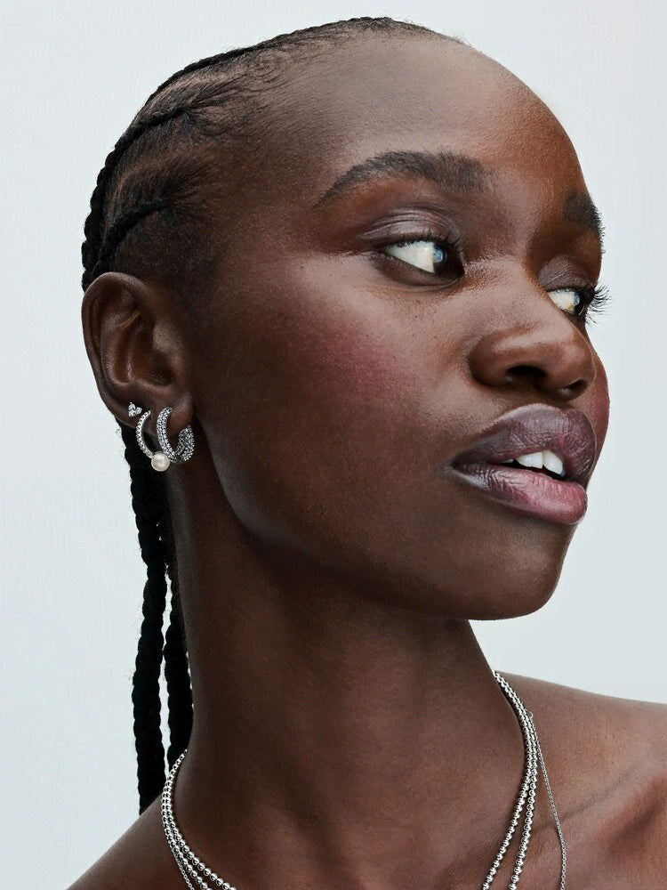 Treated Freshwater Cultured Pearl & Pavé Hoop Earrings