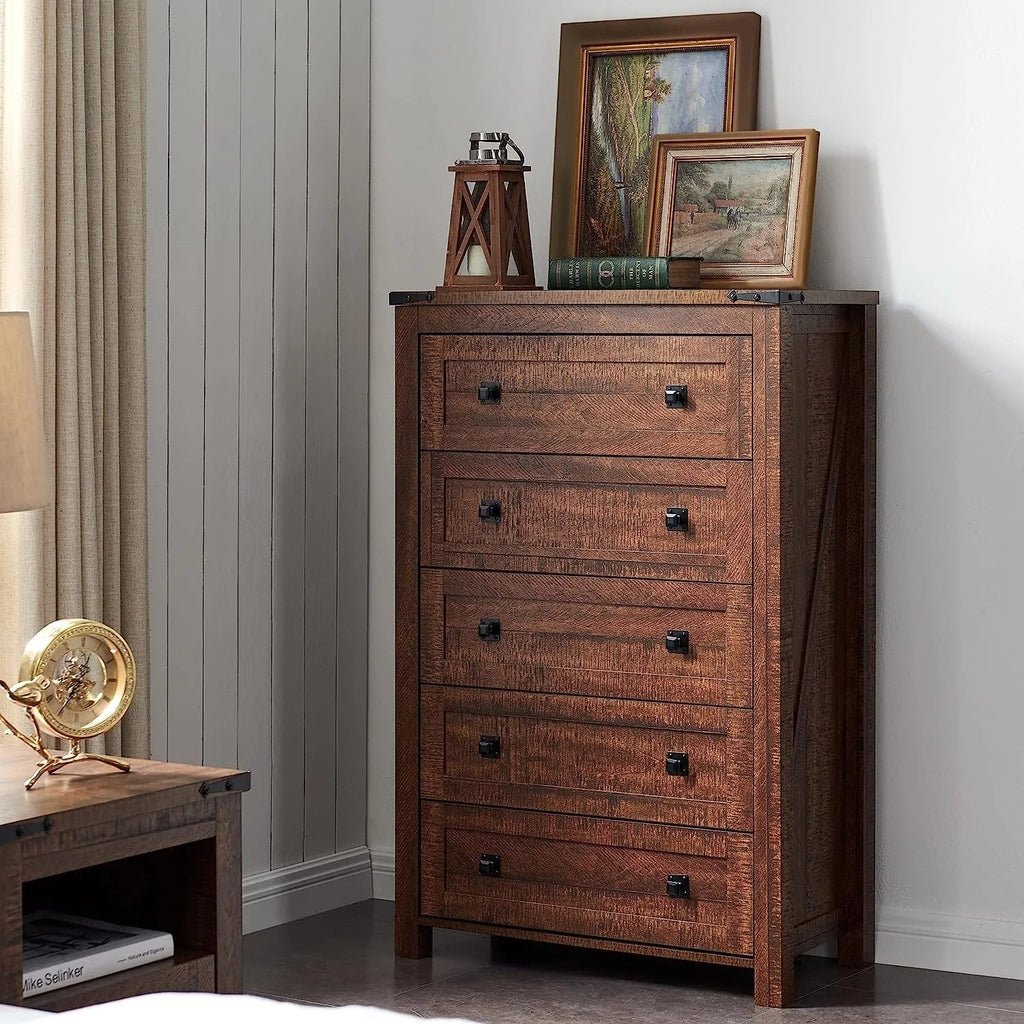 Farmhouse Engineered Wood 5-Drawer Dresser, 15.75in D x 31.25in W x 48in H