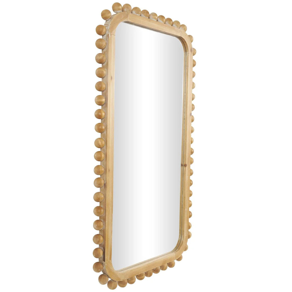 Brown Fir Wood Beaded Frame Wall Mirror 23.50in L x 1.50in W x 45.38in H