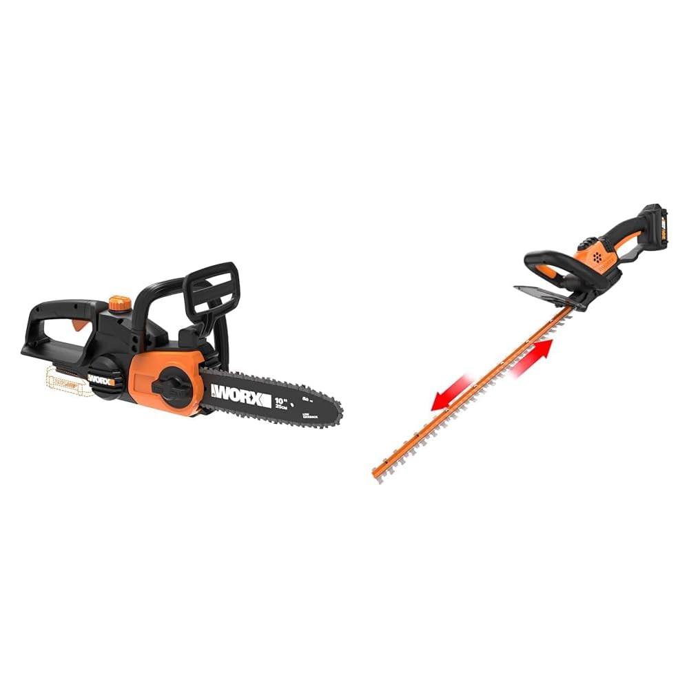 Worx Cordless Chainsaw And Hedge Trimmer Bundle, 20V, 10in And 22in