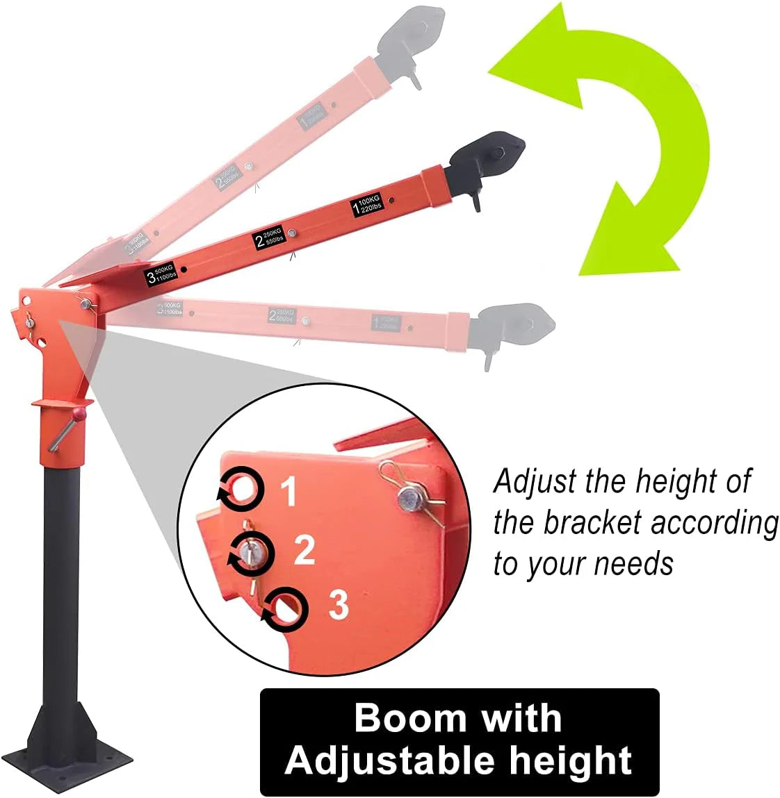 GRIPWAY Folding Truck-Mounted Crane With 110V Electric Hoist, 1100lb Capacity - 1100LB+110V Hoist