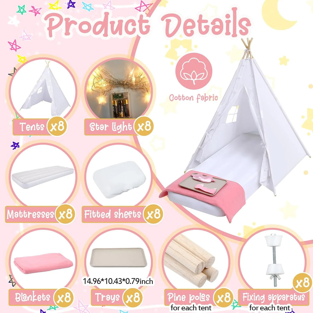 Windyun Kids Teepee Tent Sleepover Party Set, White, 8-Pack