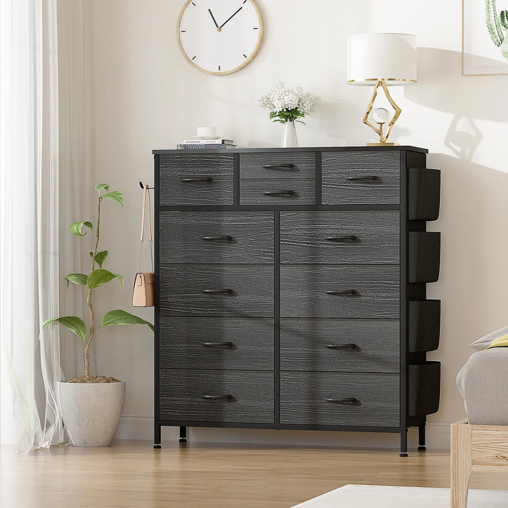 12-Drawer Fabric Dresser With Wood Top And Metal Frame