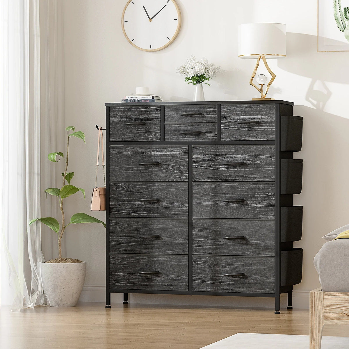 12-Drawer Fabric Dresser With Wood Top And Metal Frame