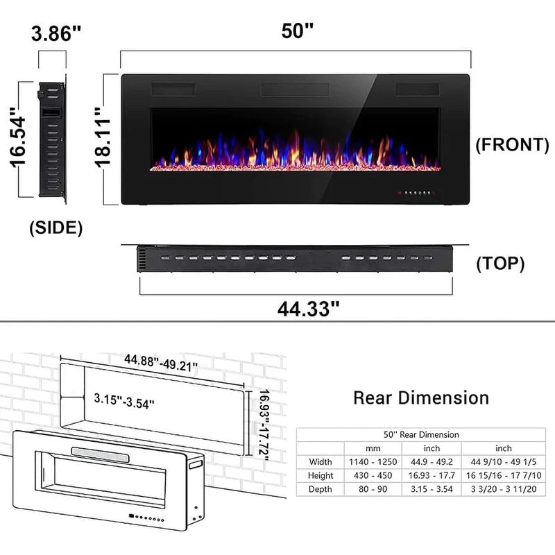 R.W.FLAME Recessed Electric Fireplace Heater, 30-inch, 750-1500W